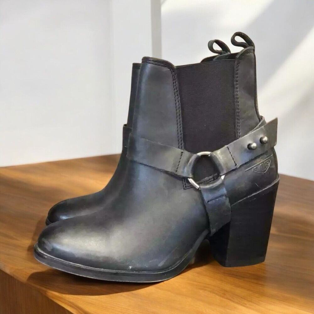 Harley Davidson Black leather heeled moto booties boots Women’s Size‎ 5